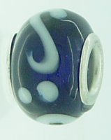 EB87 - Glass bead - Dark blue bead with white swirls and dots