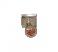Pink sparkly heart on silver dangle 9mm classic Italian charm