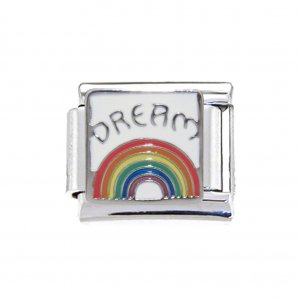 Dream with rainbow on white - enamel 9mm Italian charm