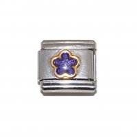 Purple sparkly flower - 9mm Italian charm