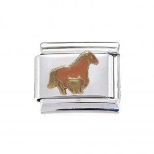 Brown horse running - enamel 9mm Italian charm