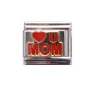 Love U Mom on gold backgroune enamel 9mm Italian charm