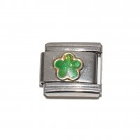 Green sparkly flower - 9mm Italian charm