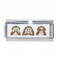 3 Monkeys - white enamel superlink 9mm Italian charm