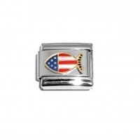 Flag - USA christian fish enamel 9mm Italian charm