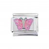 Silver & Pink glittery butterfly enamel 9mm Italian Charm