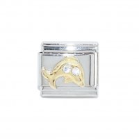 Dolphin with clear rhinestones (b) - 9mm enamel Italian charm