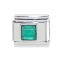 May - Square Birthstone - Emerald 9mm Italian Charm