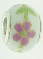 EB405 - White bead with pink flower