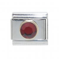 July Birthstone - Ruby - Gold outline circle Italian charm