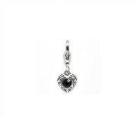 Heart with Black Stone - Clip on charm fits Thomas Sabo style