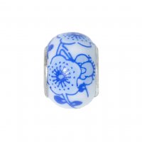 EB53 - White bead with blue flowers - European bead charm