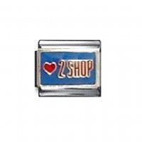 Love 2 shop - enamel blue background 9mm Italian charm