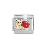 Cat - gold and red enamel - 9mm Italian charm