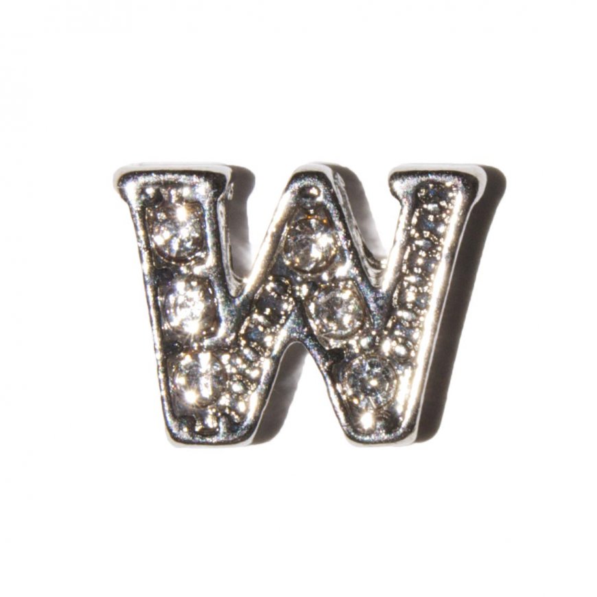 W Letter with stones - floating locket charm - Click Image to Close