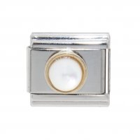 Pearl with gold rim - 9mm classic Italian charm