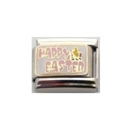 Happy Easter on white background - enamel 9mm Italian charm