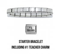 18 link shiny bracelet including #1 teacher charm