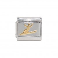 Snowboarding gold coloured - enamel 9mm Italian charm