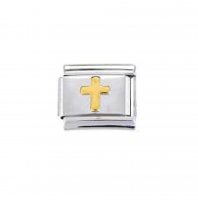 Gold Cross - enamel 9mm Italian charm