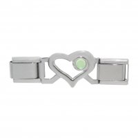 Small Open Heart connector link - August birthstone Peridot