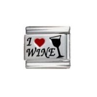 I love wine - red heart laser 9mm Italian charm