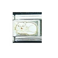 Cat - White cat sleeping 9mm enamel Italian charm