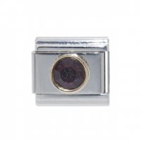 January Birthstone - Garnet - Gold outline circle Italian charm