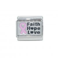 Faith Hope Love breast cancer ribbon laser - 9mm Italian charm