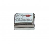 Be My Valentine on white sparkly background - 9mm Italian charm