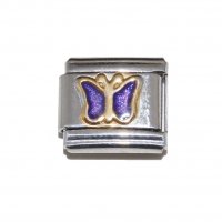 Purple sparkly butterfly enamel 9mm Italian Charm