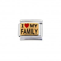 I love my family - Gold enamel 9mm Italian charm