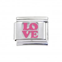Love - pink and silver 9mm Italian Charm