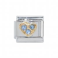 Gold heart with 3 blue rhinestones - 9mm Italian charm