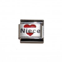Niece in red heart - laser 9mm Italian charm