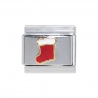Red and white stocking - enamel 9mm Italian charm - Christmas