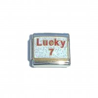 Lucky 7 on white sparkly background - enamel 9mm Italian charm