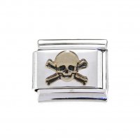 Skull and cross bones black and gold enamel 9mm Italian charm