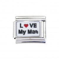 Love My Man on white background - enamel 9mm Italian charm