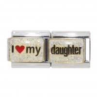 I love my daughter white sparkly double link 9mm Italian charm