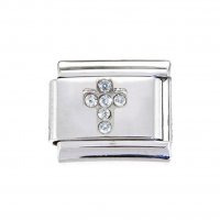 Cross with clear stones - 9mm enamel Italian charm