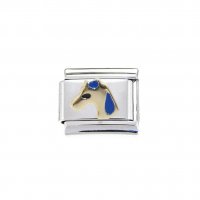 Gold and blue Horses head - enamel 9mm Italian charm