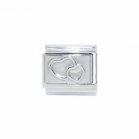 Silver coloured double hearts - 9mm Italian charm