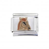 Gold and brown Horses head - enamel 9mm Italian charm
