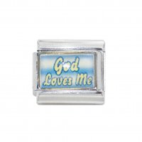 God Loves Me blue and white - 9mm photo Italian charm