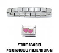 18 link shiny bracelet including double pink heart charm