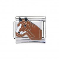 Brown and white horses head - enamel 9mm Italian charm