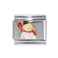 Snowman red scarf and broom - enamel 9mm Italian charm