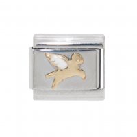 Gold Pegasus flying horse - enamel 9mm Italian charm