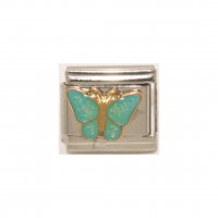 Turquoise glittery butterfly goldtone enamel 9mm Italian Charm